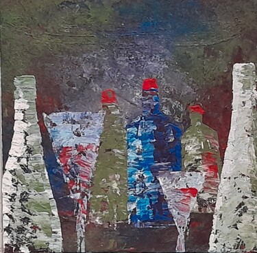 Painting titled "Des verres et des b…" by Bertrand Jost, Original Artwork, Acrylic Mounted on Cardboard