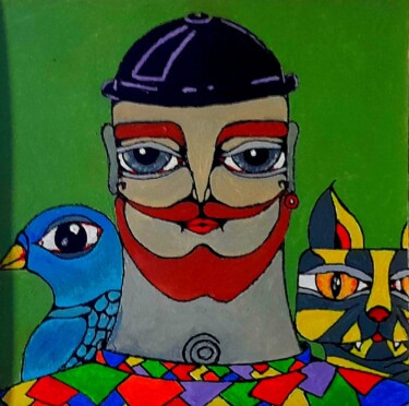 Peinture intitulée "Portrait de famille…" par Bertrand Jost, Œuvre d'art originale, Acrylique Monté sur Carton