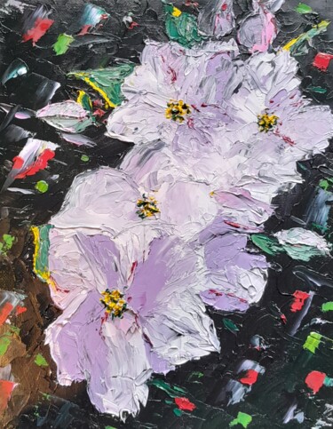 Pintura titulada "Fleurs de pommier ." por Bertrand Jost, Obra de arte original, Oleo Montado en Cartulina