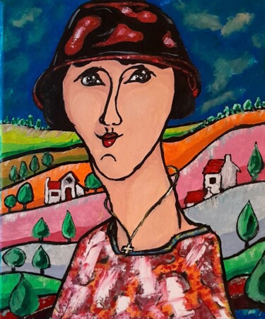 Painting titled "Portrait ," by Bertrand Jost, Original Artwork, Oil Mounted on Wood Stretcher frame