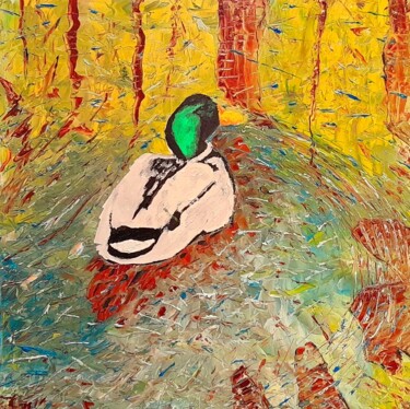 Pintura intitulada "Un canard ." por Bertrand Jost, Obras de arte originais, Óleo