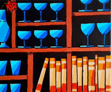 Malerei mit dem Titel "Thème étagère livre…" von Bertrand Jost, Original-Kunstwerk, Acryl Auf Keilrahmen aus Holz montiert