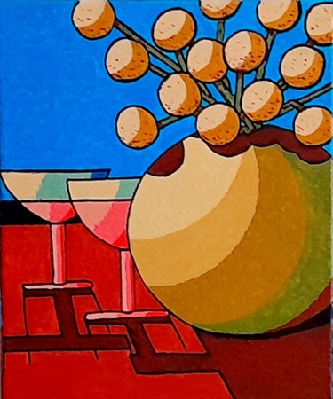Painting titled "Deux verres un vase…" by Bertrand Jost, Original Artwork, Acrylic Mounted on Wood Stretcher frame