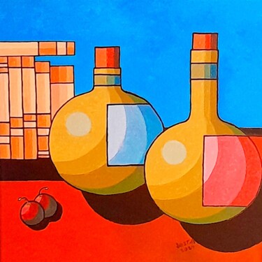 Painting titled "Nature morte . Deux…" by Bertrand Jost, Original Artwork, Acrylic Mounted on Wood Stretcher frame