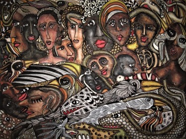 Peinture intitulée "La foule" par Bertrand Lamouroux, Œuvre d'art originale, Acrylique
