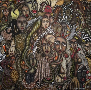Pintura intitulada "Les marchands de pe…" por Bertrand Lamouroux, Obras de arte originais, Acrílico
