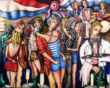 Painting titled "Le 14 juillet" by Bertrand Lamouroux, Original Artwork, Oil