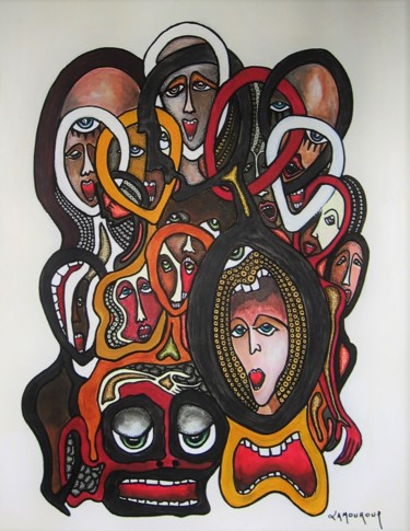 Painting titled "La chaîne humaine" by Bertrand Lamouroux, Original Artwork, Acrylic