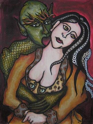 Painting titled "Passion chimérique" by Bertrand Lamouroux, Original Artwork, Acrylic Mounted on Wood Panel
