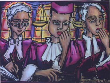 Painting titled "Le tribunal" by Bertrand Lamouroux, Original Artwork, Oil