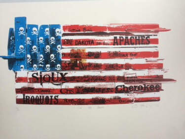 Druckgrafik mit dem Titel "God bless America..." von Bertrand Lefebvre, Original-Kunstwerk