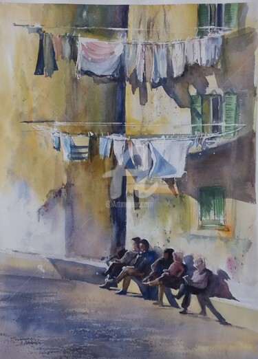 Painting titled "Ruelle italienne" by Bertrand Lucas, Original Artwork, Watercolor