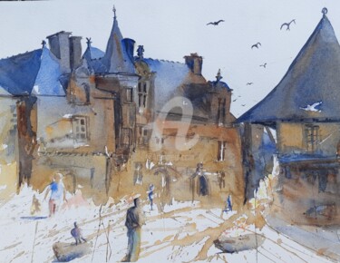 Painting titled "Rochefort en terre" by Bertrand Lucas, Original Artwork, Watercolor