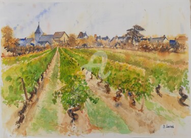 Peinture intitulée "Vignoble de St Mela…" par Bertrand Lucas, Œuvre d'art originale, Aquarelle
