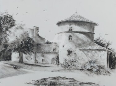 Dessin intitulée "Chateau du coing St…" par Bertrand Lucas, Œuvre d'art originale, Fusain