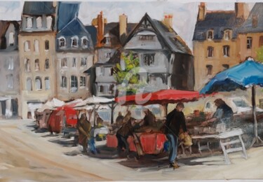 Painting titled "Samedi c'est marché…" by Bertrand Lucas, Original Artwork, Oil