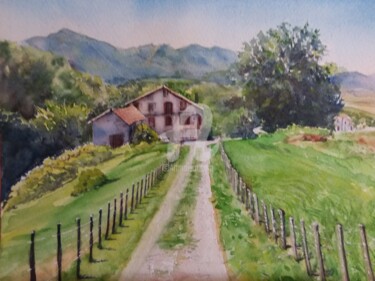 Peinture intitulée "Pays basque sentier…" par Bertrand Lucas, Œuvre d'art originale, Aquarelle