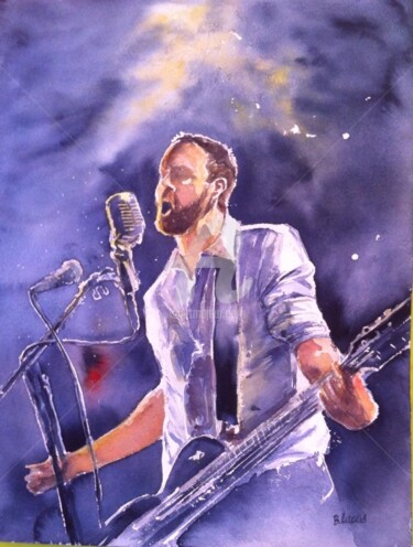 Pintura intitulada "Portrait Chanteur J…" por Bertrand Lucas, Obras de arte originais, Aquarela