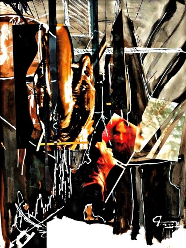 Collages intitulée "Antropophagie Dipte…" par Bertrand Tardieu, Œuvre d'art originale, Encre