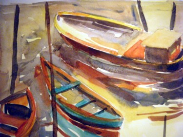 Peinture intitulée "port de gujan.jpg" par Bertrand Warion, Œuvre d'art originale, Aquarelle