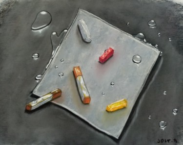 Craies de pastel sur une feuille blanche . Dessin intitulée "Craies de pastel su…" par Bertrand Jost, Œuvre d'art originale, Pastel