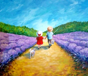 Schilderij getiteld ""Lavender summer"" door Alepou, Origineel Kunstwerk, Acryl