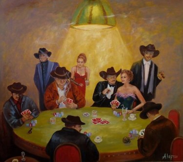 Painting titled ""Gamblers"" by Alepou, Original Artwork, Oil