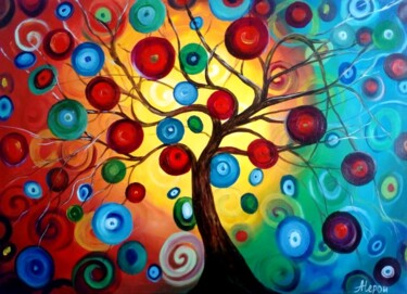 Painting titled "Colorful tree" by Alepou, Original Artwork, Oil