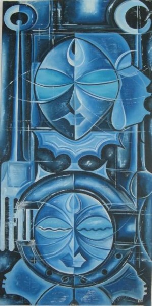 Painting titled "heritage blues" by Joseph Kwaw Besoabewie, Original Artwork, Oil