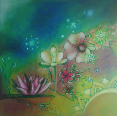 Painting titled "Flores del camino" by Betina Marker, Original Artwork, Acrylic
