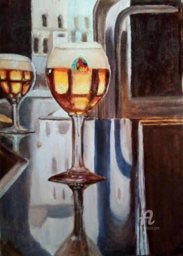 Painting titled "Bières" by Betty Dovi, Original Artwork, Oil