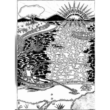Gravures & estampes intitulée ""O pescador"" par Beto Katayama Neto, Œuvre d'art originale, Gravure