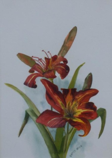 Painting titled "Orange Lilies" by Betsy Rich, Original Artwork, Oil