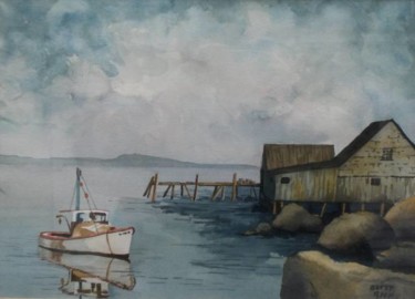 Painting titled "Peggy's Cove" by Betsy Rich, Original Artwork, Oil