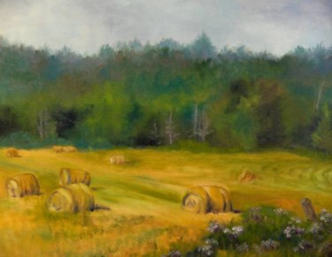 Painting titled "Hay Bales In The Fi…" by Betsy Rich, Original Artwork, Oil