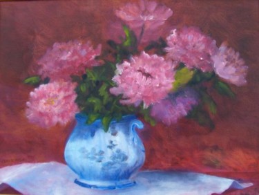 Painting titled "Pink Peonies In A B…" by Betsy Rich, Original Artwork, Oil