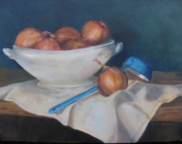 Painting titled "Onions And Ladle" by Betsy Rich, Original Artwork, Oil