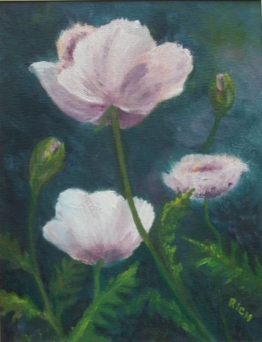 Painting titled "Pink Poppies - Look…" by Betsy Rich, Original Artwork, Oil