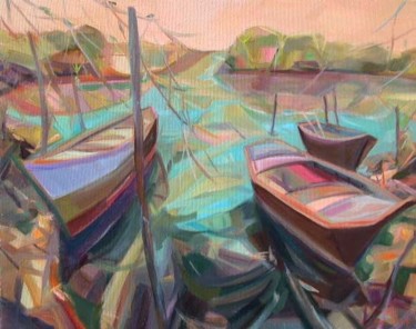 Malerei mit dem Titel "Barche all'ormeggio" von Lucio Betto, Original-Kunstwerk
