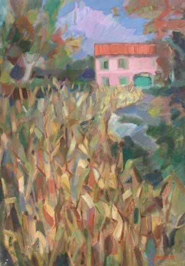 Pittura intitolato "Casa con granturco" da Lucio Betto, Opera d'arte originale