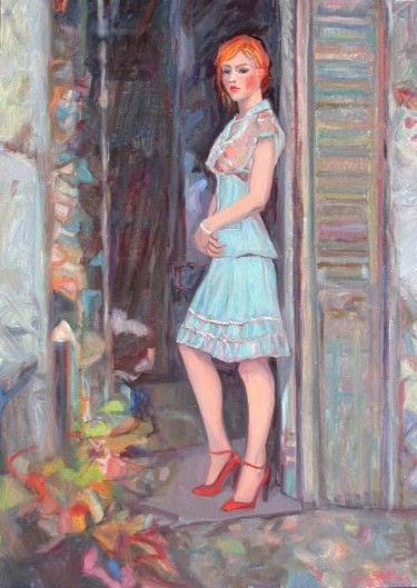 Painting titled "Ragazza sull'uscio" by Lucio Betto, Original Artwork