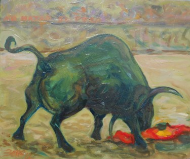 Painting titled "toro-in-arena-olio-…" by Lucio Betto, Original Artwork