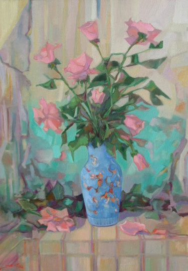Painting titled "rose-con-vaso-cines…" by Lucio Betto, Original Artwork