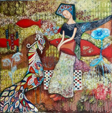 Картина под названием "Un si beau jardin" - Betty Fevrier, Подлинное произведение искусства, Масло
