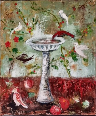 Pintura intitulada "La fontaine aux ois…" por Betty Fevrier, Obras de arte originais, Cera