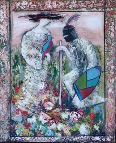 Painting titled "Amour courtois" by Betty Fevrier, Original Artwork, Wax