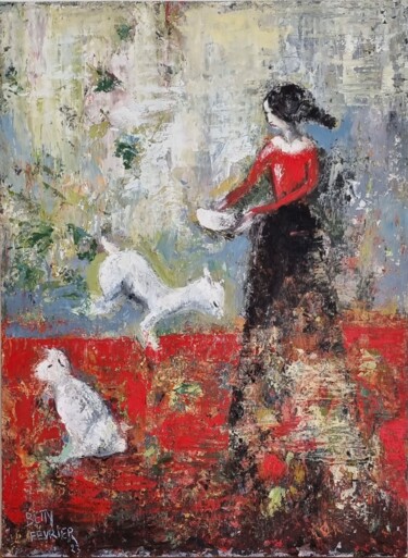 Painting titled "Il était une bergère" by Betty Fevrier, Original Artwork, Oil