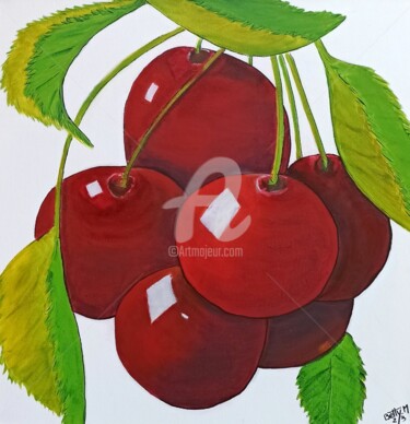 Painting titled "Le temps des cerises" by Betty-M, Original Artwork, Oil Mounted on Wood Stretcher frame