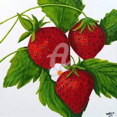 Pittura intitolato "Fleur de fraises" da Betty-M, Opera d'arte originale, Olio