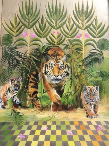 Painting titled "Tigres" by Betty, Original Artwork, Oil